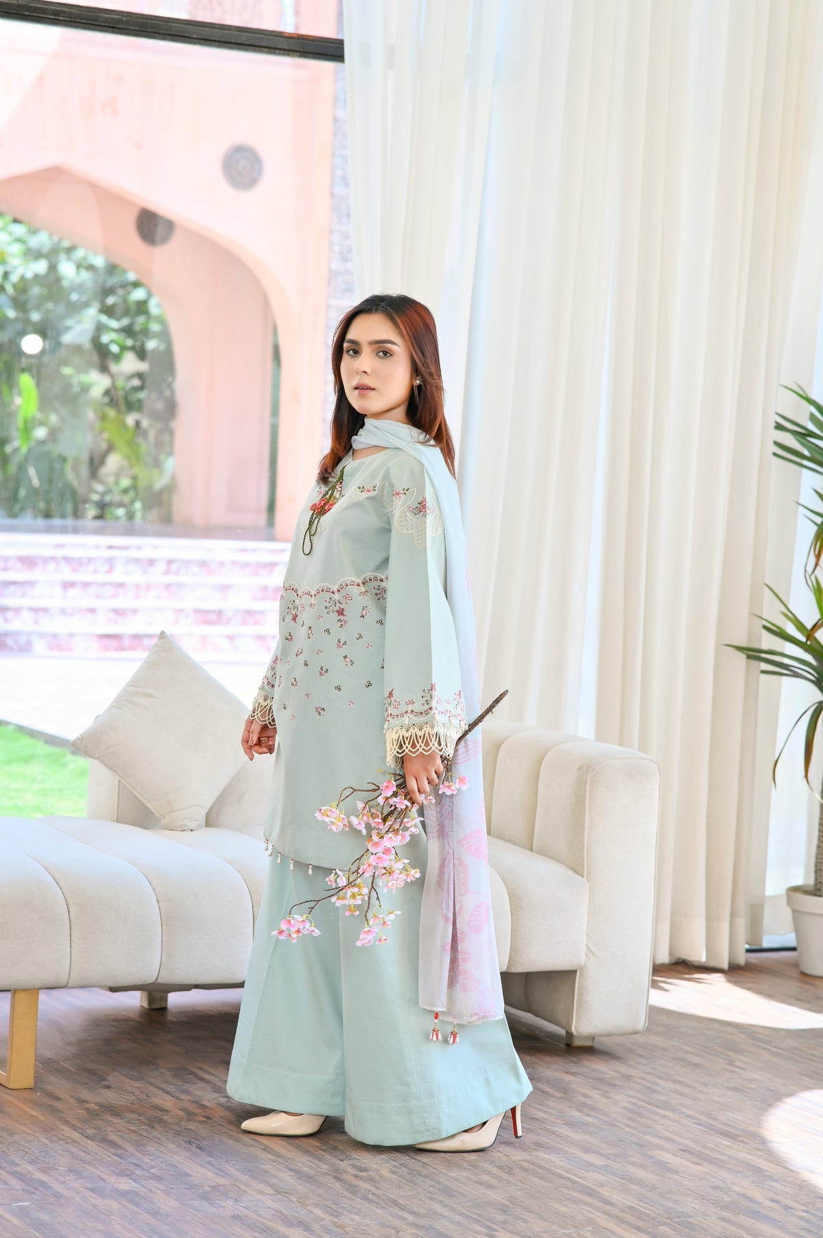 NOOR – EMBROIDERED MINT GREEN LAWN 3 PIECE SUIT