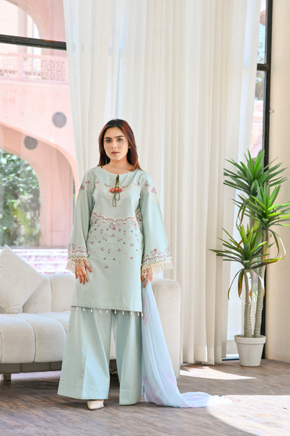 NOOR – EMBROIDERED MINT GREEN LAWN 3 PIECE SUIT