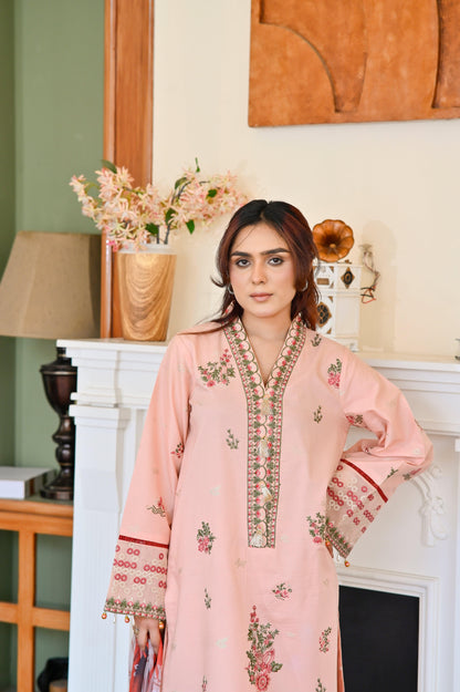 NAYRA – EMBROIDERED PINK LAWN 3 PIECE SUIT