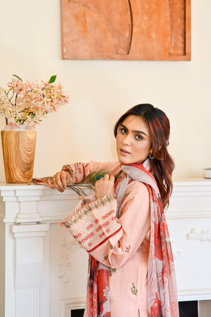NAYRA – EMBROIDERED PINK LAWN 3 PIECE SUIT