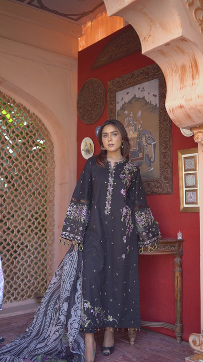 SITARA – EMBROIDERED BLACK LAWN 3 PIECE SUIT