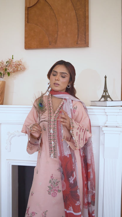 NAYRA – EMBROIDERED PINK LAWN 3 PIECE SUIT
